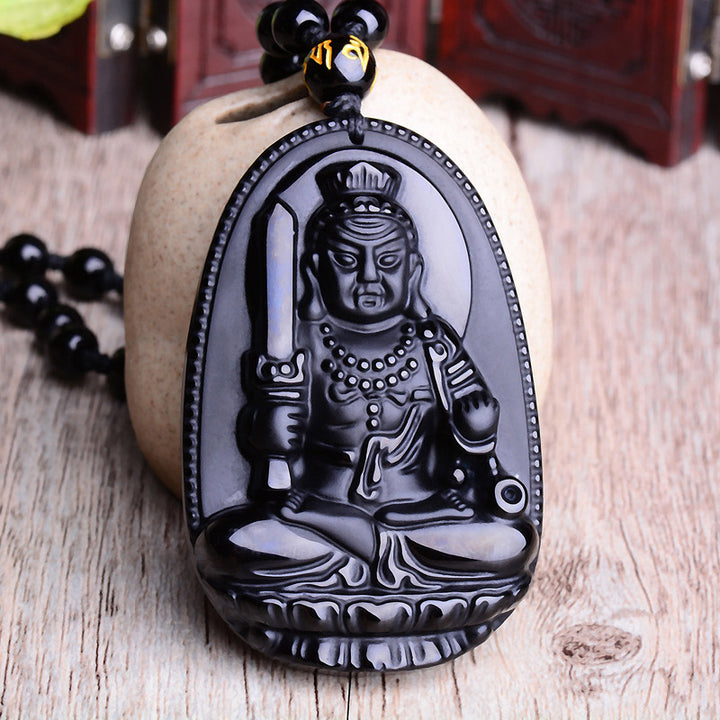 Buddha Stones Chiński Zodiak Obsydian Budda Amulet Ochrona Wisiorek Naszyjnik - image 7