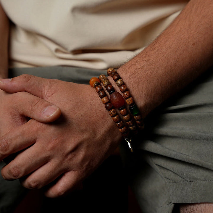 Buddha Stones Tybetańskie Nasiona Bodhi Bursztyn Dzi Koralik Agat Zakiram Bogini Bogactwa Koraliki Bransoletka Potrójnie Owijana