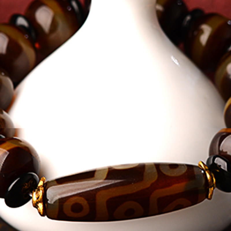 Buddha Stones Tybetańskie Naturalne Dziewięciooczne Dzi Koraliki Agatowe Bransoletka Błogosławieństwa Bogactwa