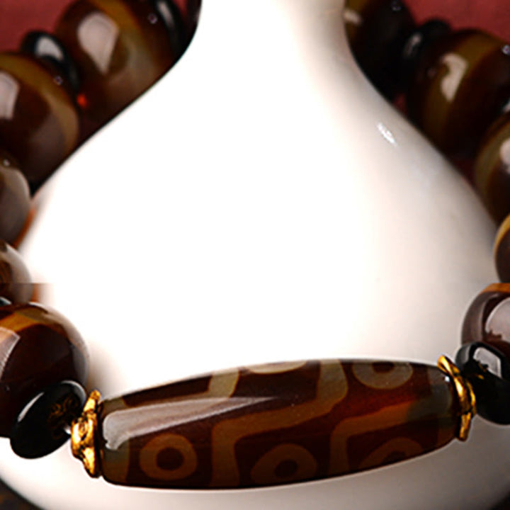 Buddha Stones Tybetańskie Naturalne Dziewięciooczne Dzi Koraliki Agatowe Bransoletka Błogosławieństwa Bogactwa