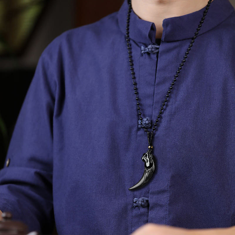 Buddha Stones Naturalny Czarny Jadeit Chiński Zodiak Wzór Zęba Smoka Naszyjnik Ochronny Wisiorek - image 7