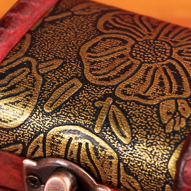 Buddha Stones Retro Małe Drewniane Pudełko Na Biżuterię Lotos Złote Winogrona Miedziana Moneta Żonkil Trawa Kwiat Pudełko Do Przechowywania Biżuterii