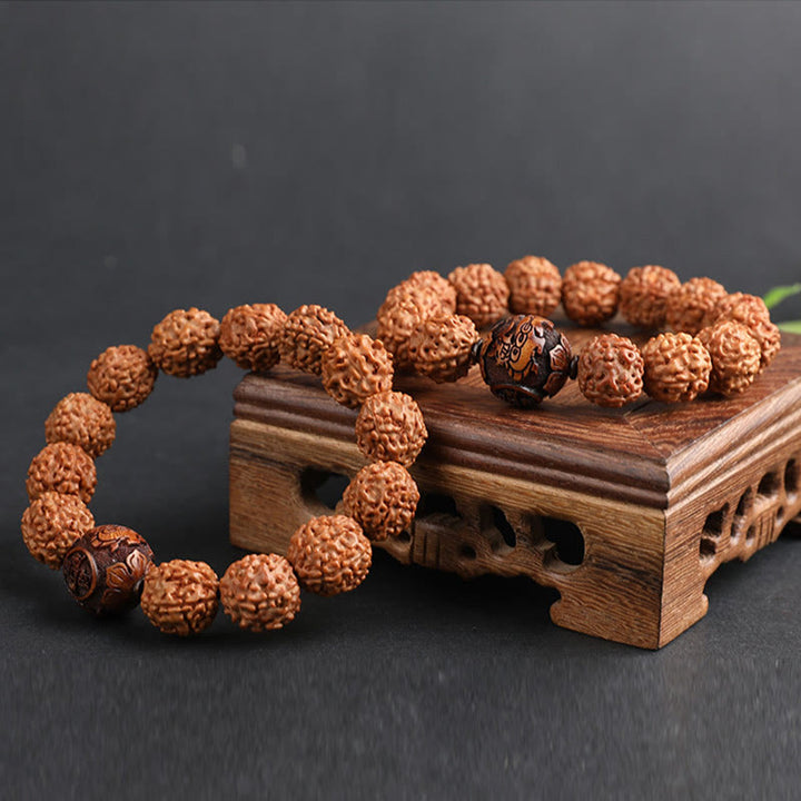Buddha Stones Tybet Rudraksha Bodhi Seed PiXiu Miedziana Moneta Bogactwo Szczęście Bransoletka
