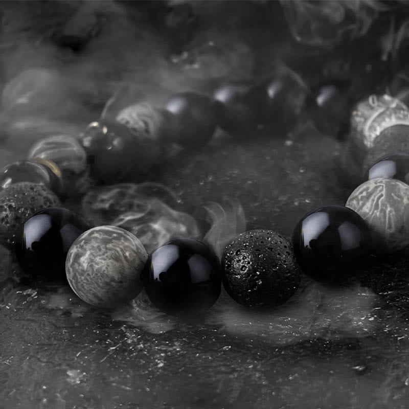 Bransoletka z Buddha Stones Czarny obsydian Kamień lawowy Yin Yang Siła