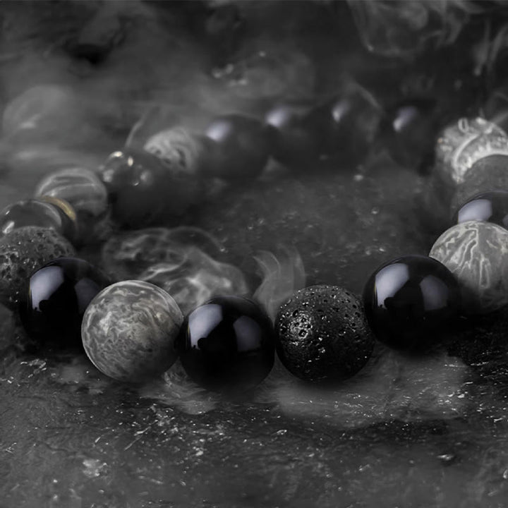 Bransoletka z Buddha Stones Czarny obsydian Kamień lawowy Yin Yang Siła