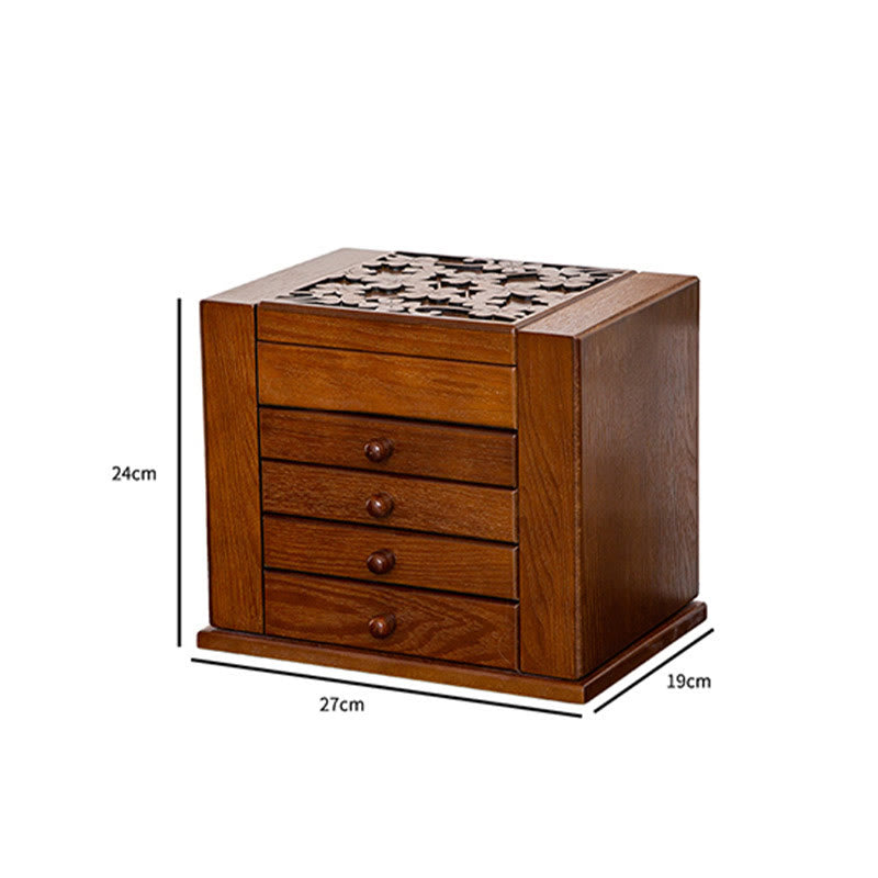 Buddha Stones Vintage Duża Pojemność Drewniane Pudełko na Biżuterię Pudełko Do Przechowywania Biżuterii Z Lustrem