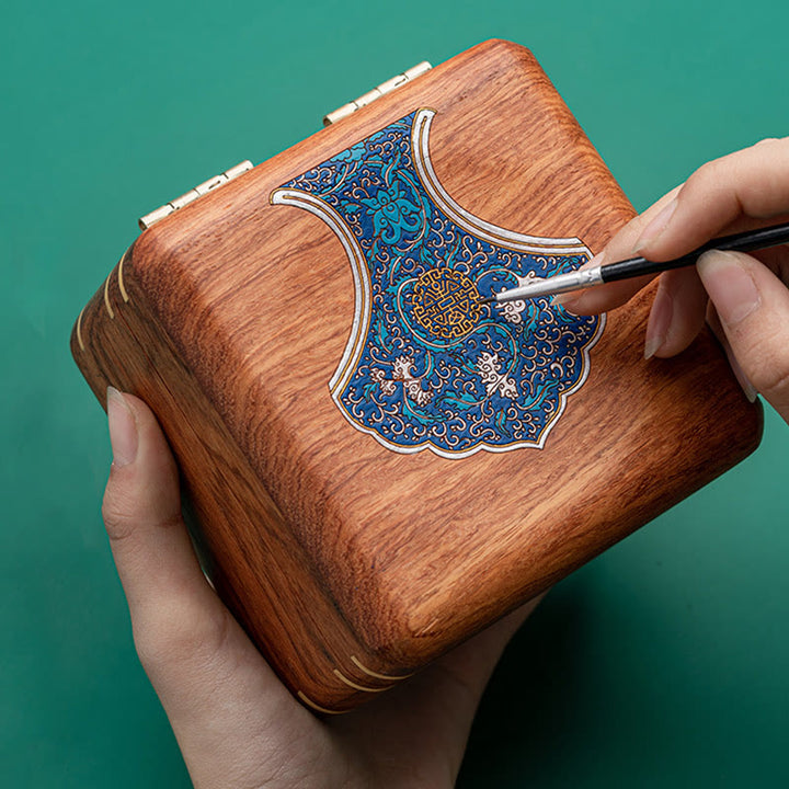 Antyczne pudełko do przechowywania biżuterii z liści kwiatów wykonane ręcznie z palisandru, drewniane pudełko na prezenty