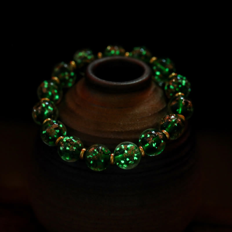 Buddha Stones Złoty Połykający Bestia Rodzina Charm Świecący Fluorescencyjny Liuli Szklany Koralik Bransoletka Sukcesu