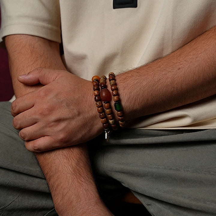 Buddha Stones Tybetańskie Nasiona Bodhi Bursztyn Dzi Koralik Agat Zakiram Bogini Bogactwa Koraliki Bransoletka Potrójnie Owijana