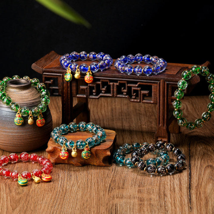 Buddha Stones Złoty Połykający Bestia Rodzina Charm Świecący Fluorescencyjny Liuli Szklany Koralik Bransoletka Sukcesu