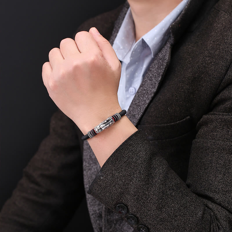 Buddha Stones 999 Srebro Sterlingowe Smok Szczęście Ręcznie Robiona Pleciona Bransoletka Dla Dzieci Dorosłych