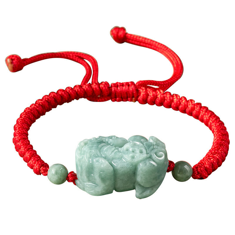 Buddha Stones Ręcznie Robione Naturalne Jade PiXiu Ochrona King Kong Węzeł Bransoletka ze Sznurka