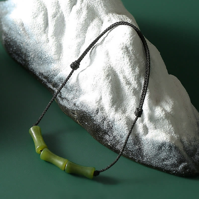 Bransoletka Buddha Stones Green Bamboo Jade Pattern Luck Abundance