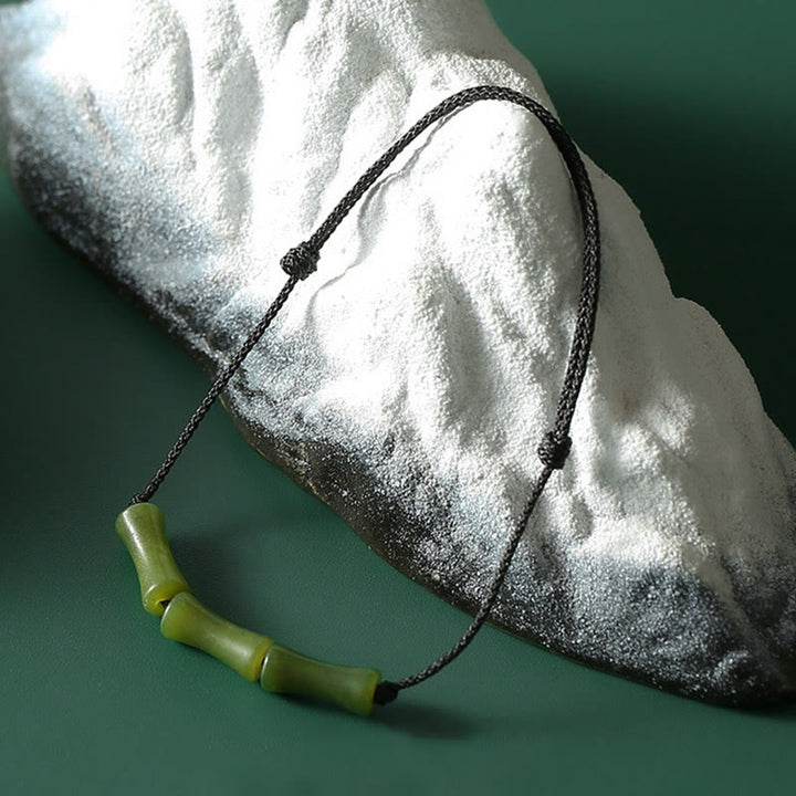 Bransoletka Buddha Stones Green Bamboo Jade Pattern Luck Abundance