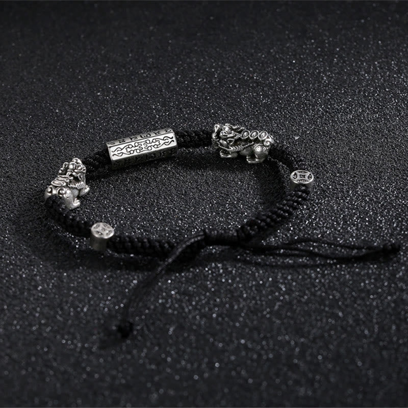 Buddha Stones Podwójna PiXiu Feng Shui Miedziana Moneta Om Mani Padme Hum Bransoletka Sznurkowa - image 6