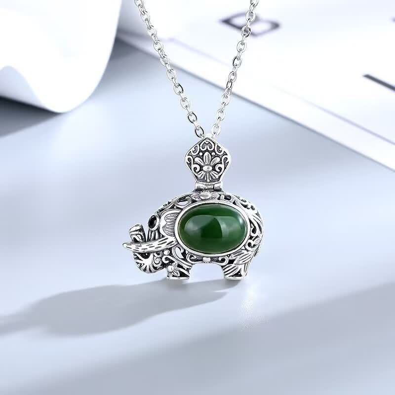 925 Srebro Sterlingowe Hetian Cyan Jade Naszyjnik Słoń Sukces Wisiorek