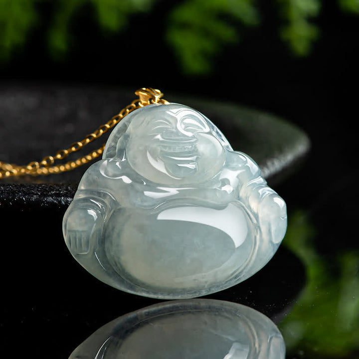 Naszyjnik z Buddha Stones Śmiejący się Budda Naturalny Jadeit Srebro próby 925 Pozłacany Wisiorek Obfitość - image 1