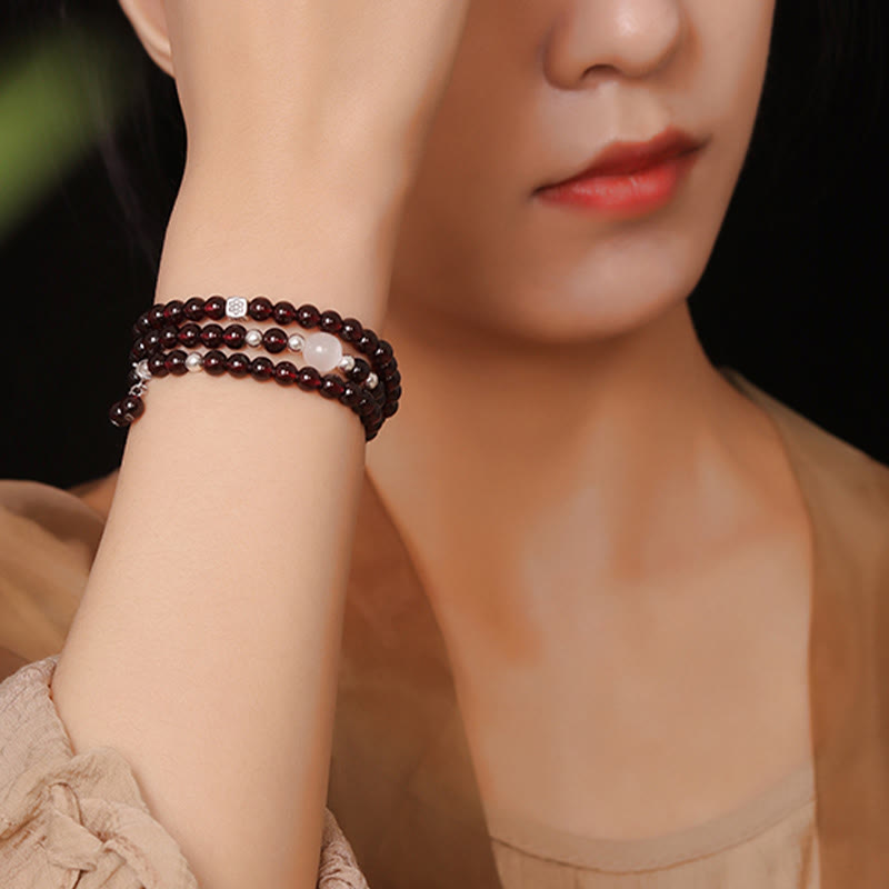 Bransoletka Buddha Stones 925 Sterling Silver Natural Garnet Cat Eye Protection Triple Wrap - image 6