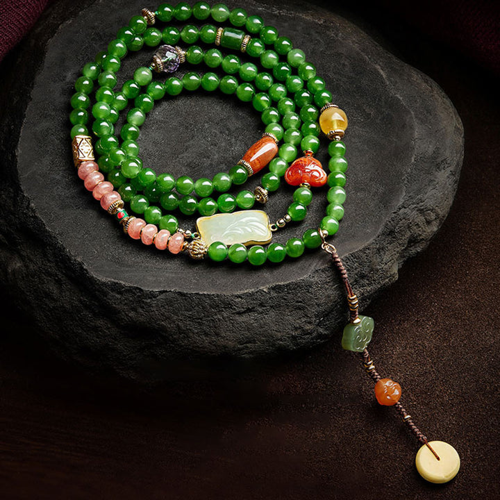 Buddha Stones 108 Mala Beads Cyan Jade Red Agat Bransoletka Szczęścia Śmiejącego Się Buddy