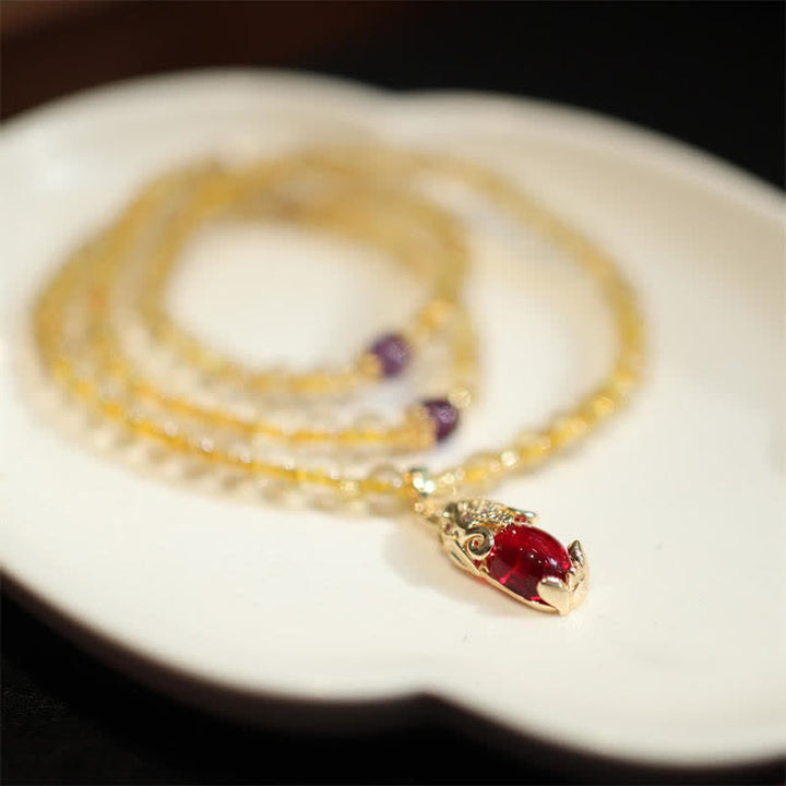 Bransoletka ochronna z Buddha Stones Cytryn Ametyst PiXiu Dobrobyt Szczęście