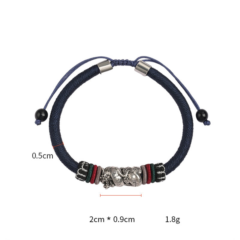 Buddha Stones Ręcznie robione 925 Srebro Sterling Rok Smoka Pomyślny Smok Szczęście Sznur Bransoletka