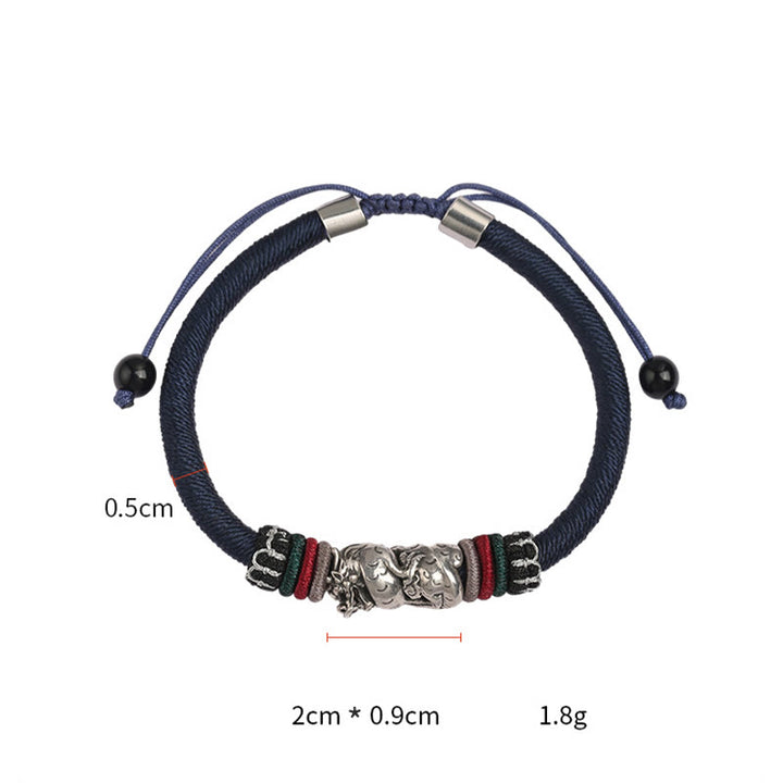 Buddha Stones Ręcznie robione 925 Srebro Sterling Rok Smoka Pomyślny Smok Szczęście Sznur Bransoletka