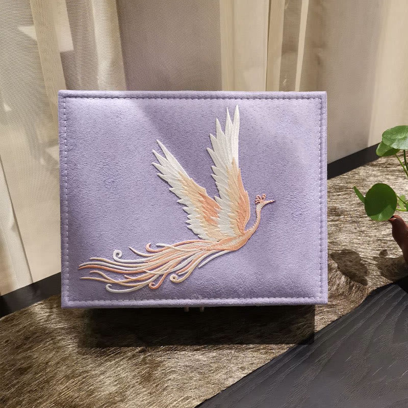 Pudełko na biżuterię Buddha Stones Fioletowy Feniks Organizator Dwuwarstwowe Pudełko do przechowywania biżuterii Flanelowe pudełko