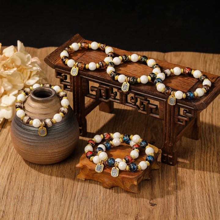 Buddha Stones Tybetański Zakiram Bogini Bogactwa Charm Liuli Szkło Kadzidło Popiół Porcelanowy Koralik Ochrona Bransoletka
