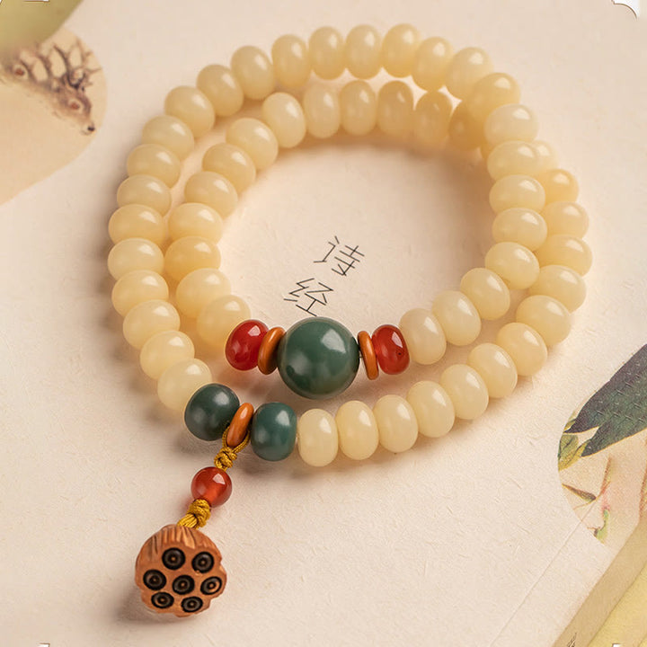 Bransoletka Buddha Stones Bodhi Seed Lotus Pod Charm Peace Double Wrap