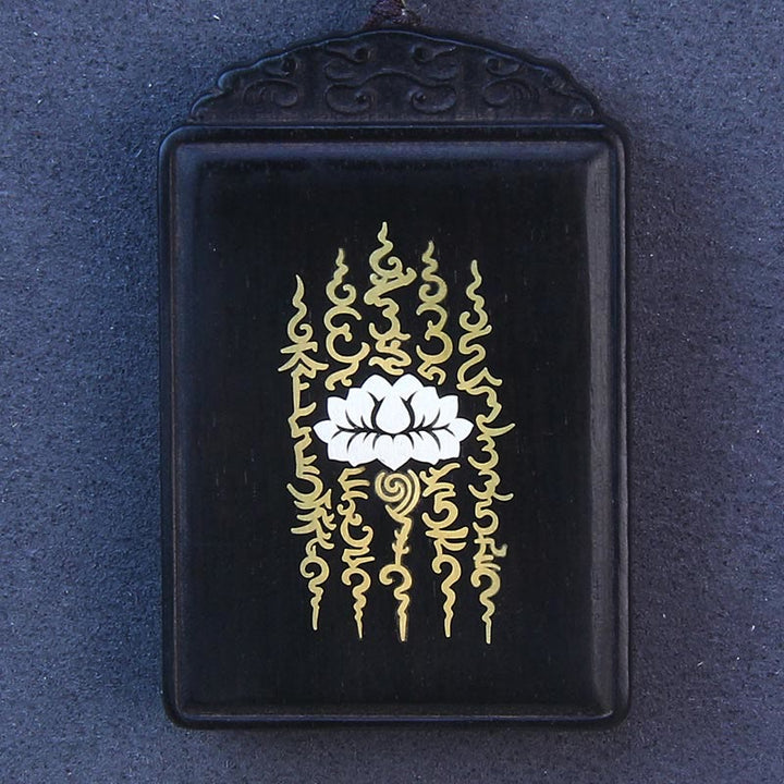 Buddha Stones 999 Srebro Sterlingowe Drewno Hebanowe Inkrustowany Lotos Spokojny Naszyjnik Wisiorek - image 4