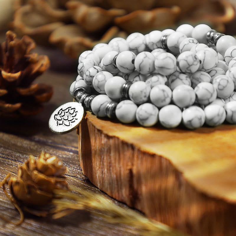 Bransoletka lecznicza Buddha Stones White Turquoise Lotus Mala