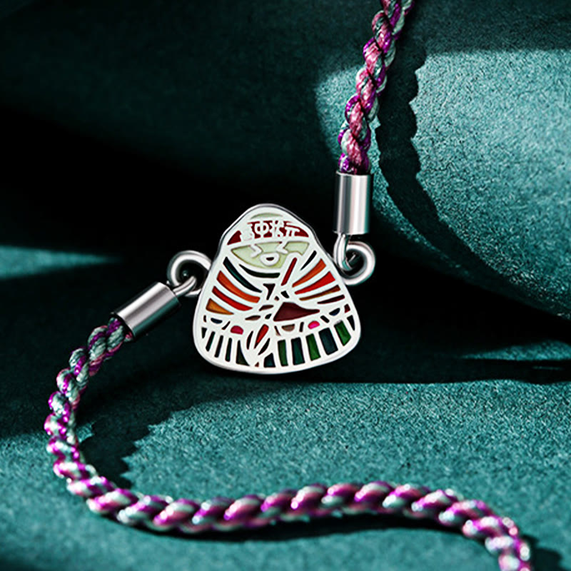 Buddha Stones 925 Srebro Sterling Wzór Zongzi Szczęście Wielokolorowa Bransoletka Ręcznie Robiona