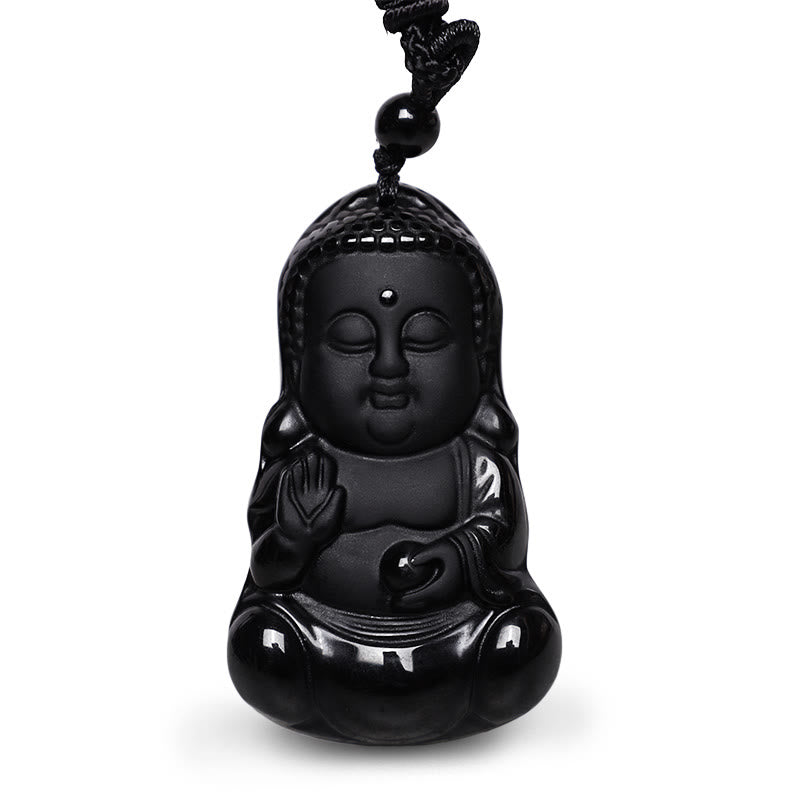 Buddha Stones Naturalny Czarny Kryształ Obsydianu Budda Siła Ochrona Amulet Szczęśliwy Talizman Wisiorek Naszyjnik - image 2