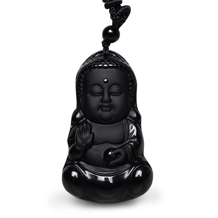 Buddha Stones Naturalny Czarny Kryształ Obsydianu Budda Siła Ochrona Amulet Szczęśliwy Talizman Wisiorek Naszyjnik - image 2