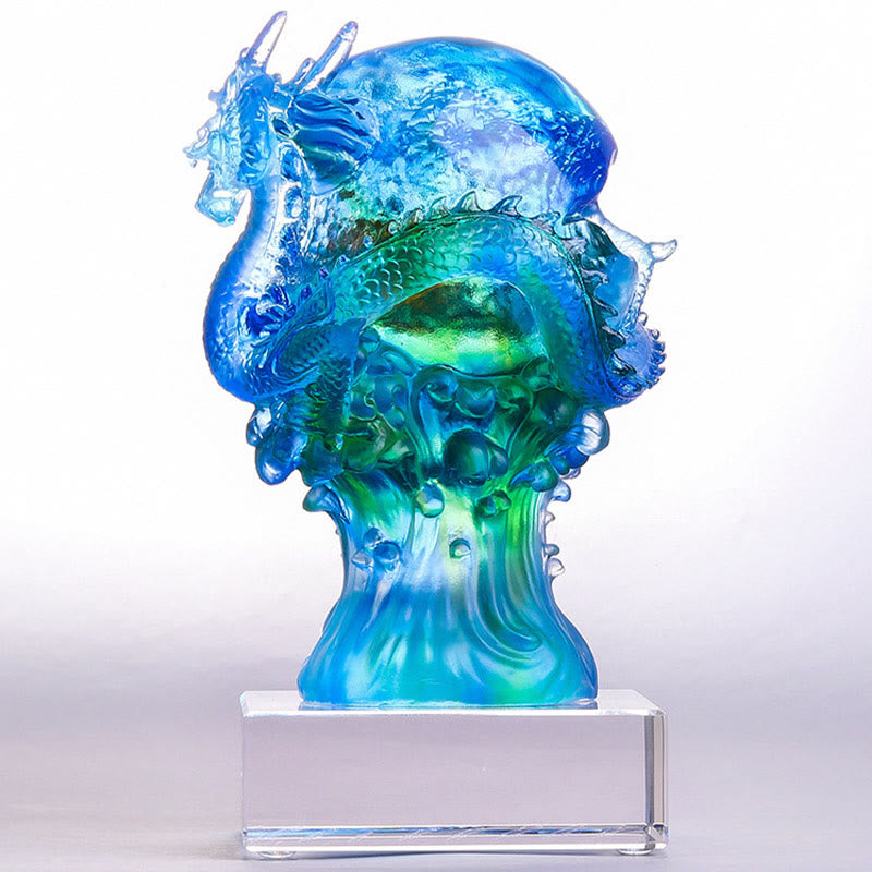 Buddha Stones Ręcznie Robione Błękitne Smoki Liuli Kryształowe Dzieło Sztuki Sukces Ochrona Dekoracja Domu Biuro