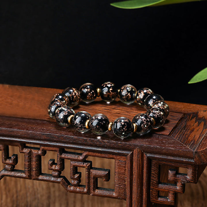 Buddha Stones Złoty Połykający Bestia Rodzina Charm Świecący Fluorescencyjny Liuli Szklany Koralik Bransoletka Sukcesu