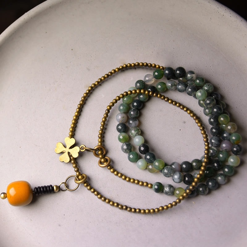 Bransoletka Buddha Stones Kamienie Agat Mchu Miedź Szczęście Wielowarstwowa