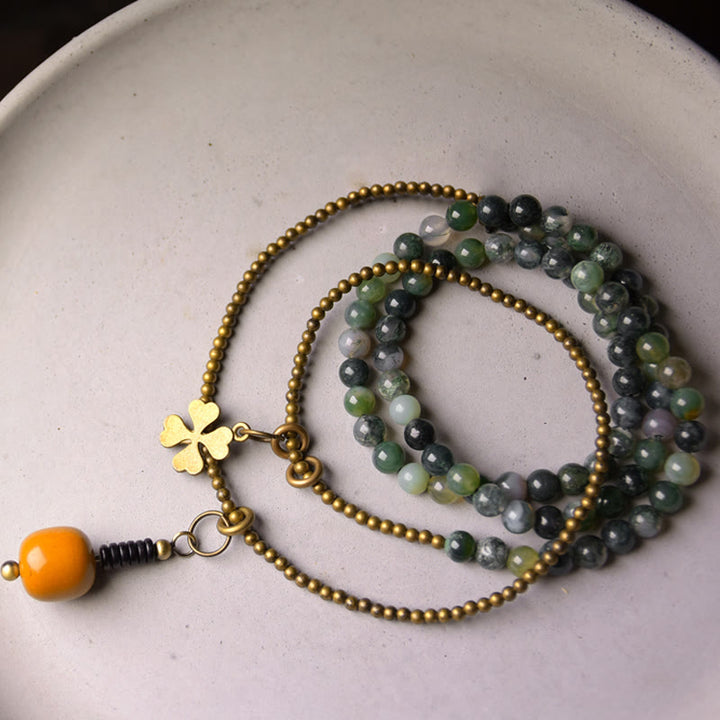 Bransoletka Buddha Stones Kamienie Agat Mchu Miedź Szczęście Wielowarstwowa