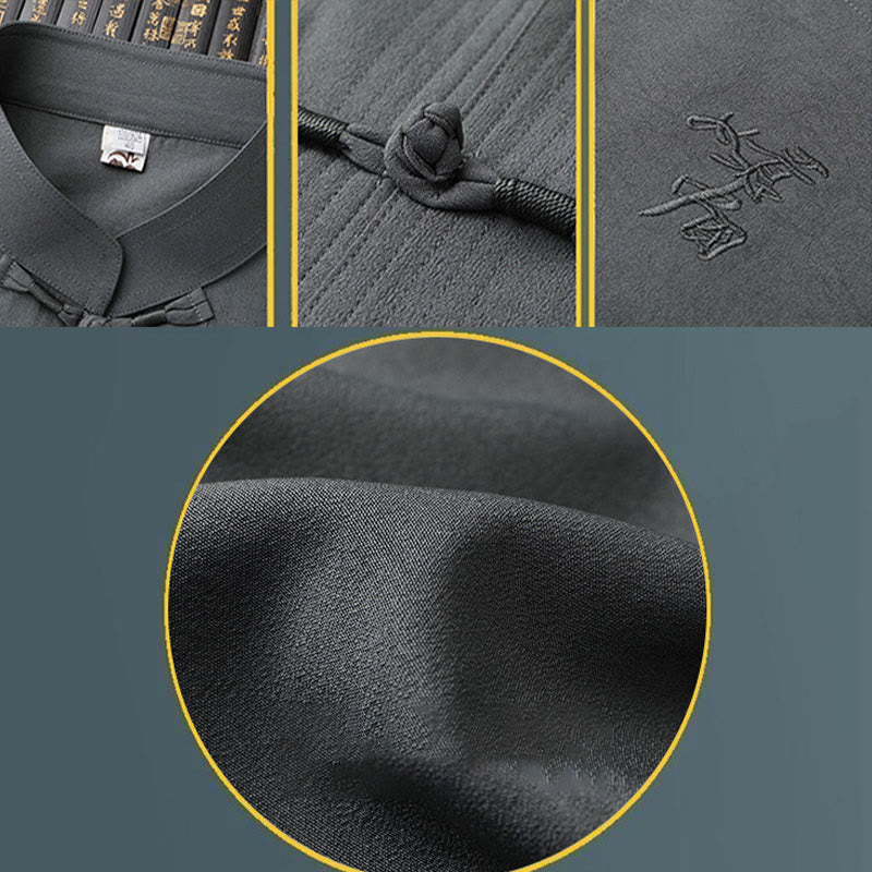 Buddha Stones Tang Suit Hanfu Chiński Smok Tradycyjny Kung Fu Jednolity Krótki Rękaw Topy i Spodnie Odzież Męska Zestaw - image 13