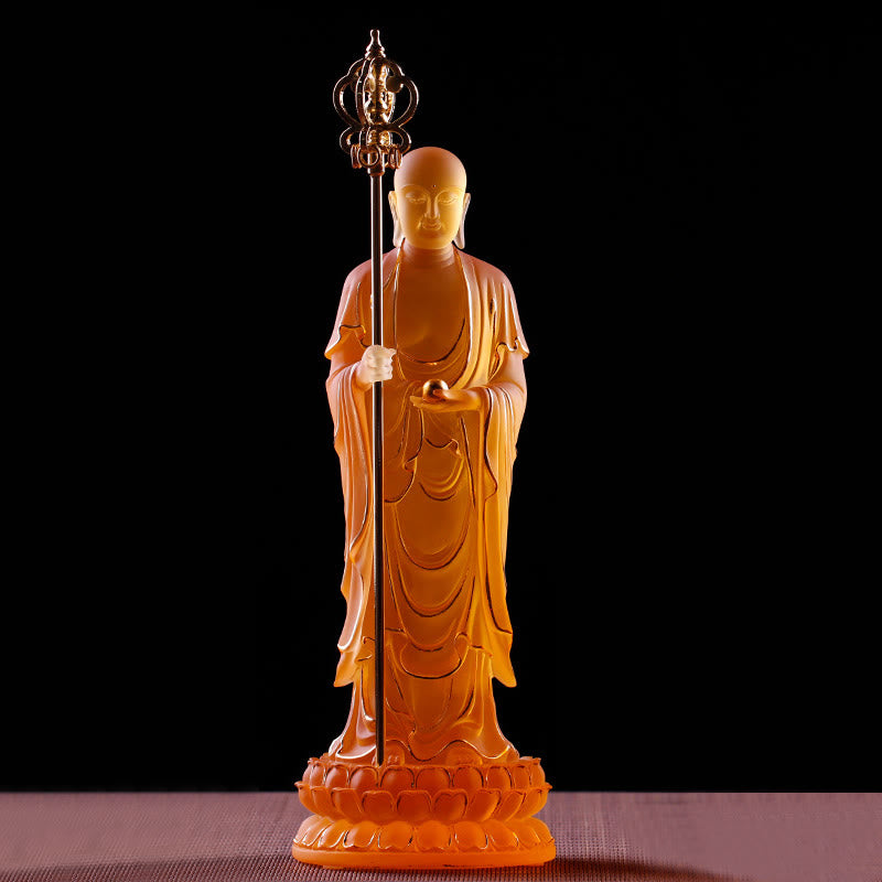 Buddha Stones ręcznie robione Ksitigarbha Bodhisattwa figurka Liuli kryształowe dzieło sztuki posąg spokoju dekoracja domu