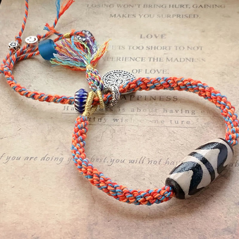Bransoletka Om Mani Padme Hum z koralików Tybetańskich 925 Sterling Silver, ręcznie robiona Dzi Bead Protection Braid