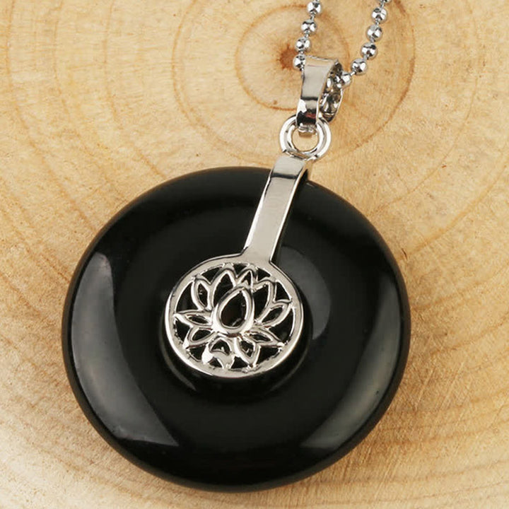 Buddha Stones Różne Kryształy Ametyst Różowy Kryształ Lotos Uzdrawiający Naszyjnik Wisiorek - Czarny onyks - image 18