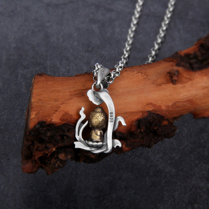 Buddha Stones 925 Srebro Sterlingowe Zen Budda Ruyi Uchwyt Naszyjnik Współczucie Wisiorek - image 3