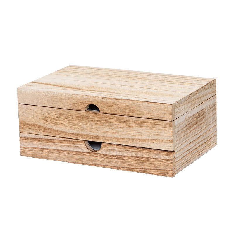 Buddha Stones Retro Beżowe Drewniane Pudełko Na Biżuterię Dwuwarstwowe Pudełko Do Przechowywania Biżuterii Z Lustrem - image 16