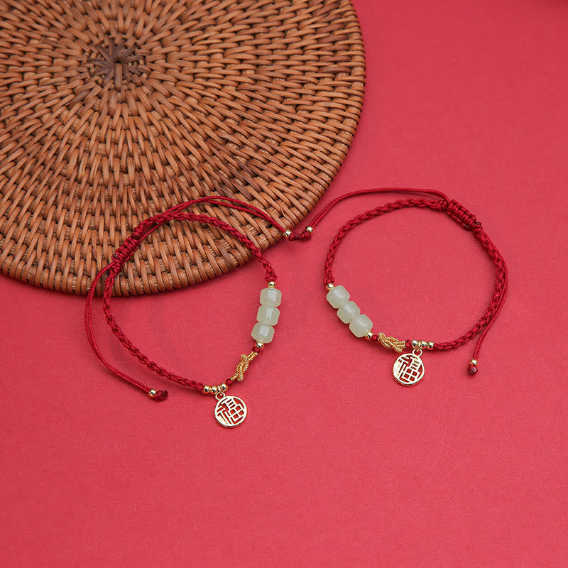 Buddha Stones ręcznie robione koraliki z jadeitu Fu Character Charm bransoletka z czerwoną liną