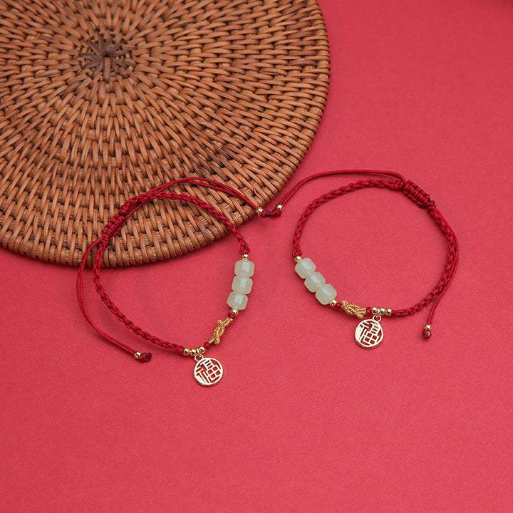 Buddha Stones ręcznie robione koraliki z jadeitu Fu Character Charm bransoletka z czerwoną liną