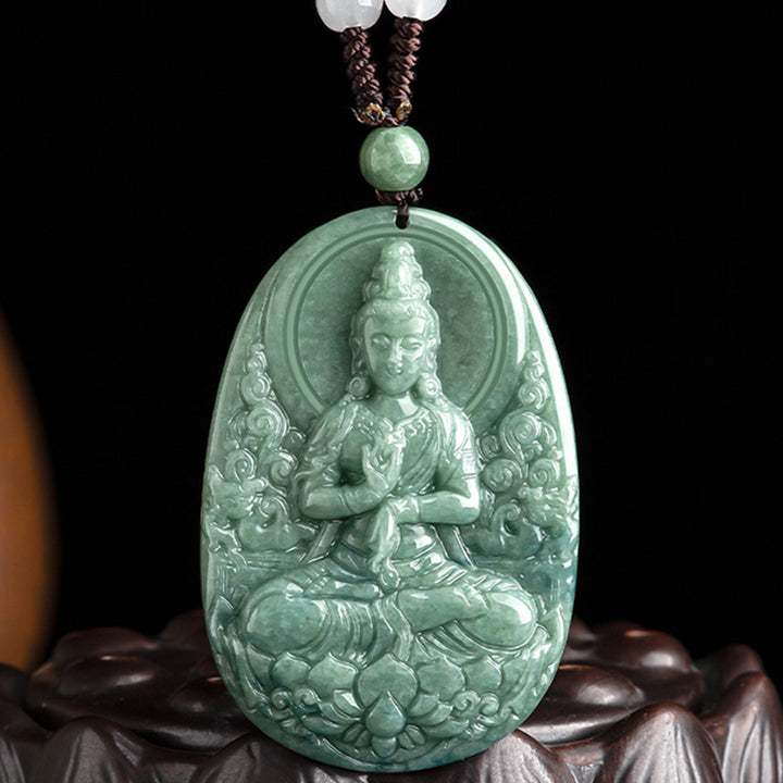 Buddha Stones Naturalny Jadeit Awalokiteśwara Amulet Naszyjnik Bogactwo Wisiorek - image 7