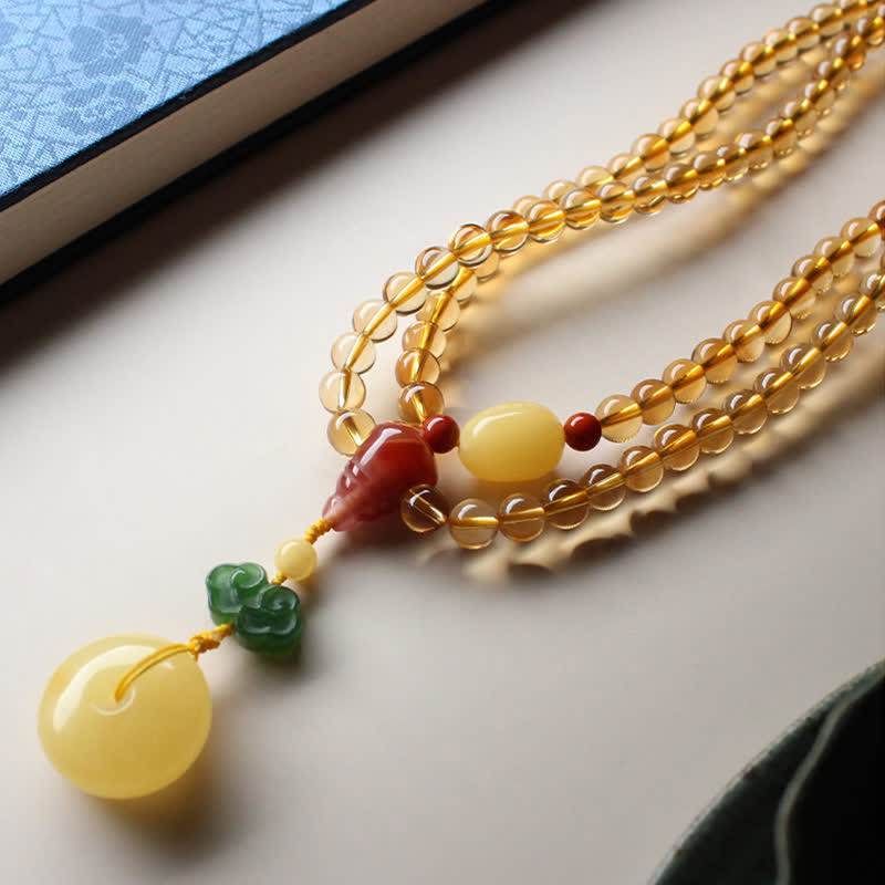 108 Mala Beads Naturalny Cytryn Bursztyn Peace Buckle Czerwony Agat PiXiu Ochrona Bransoletka Charm