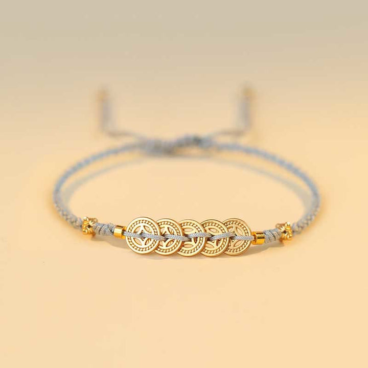 Buddha Stones Miedziana Moneta Fortuna Drzewo Szczęścia Siła Bransoletka Pleciona