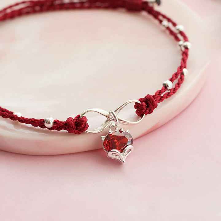 Buddha Stones Miłość Serce Symbol Nieskończoności Pleciony Sznurek Bransoletka na Kostkę